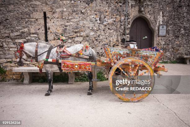 Traditional sicilian horse cart. Sicily. Italy. Europe.
