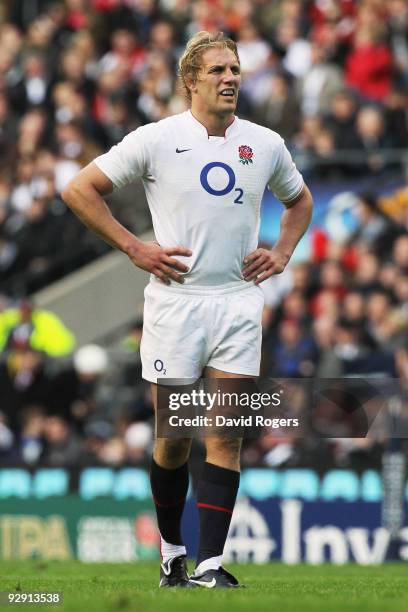 Lewis Moody of England looks on during the Investec Challenge Series match between England and Australia at Twickenham on November 7, 2009 in London,...