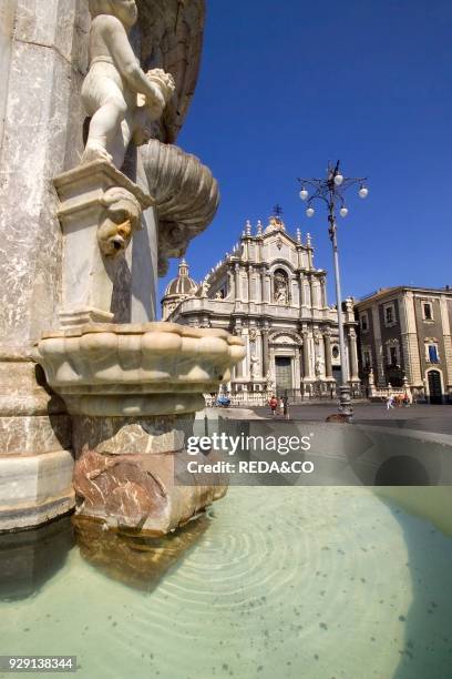 Particular. Fountain Elefante. Catania. Sicily. Italy. Europe.