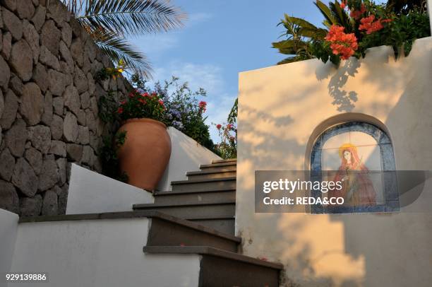 Lipari Island. Typical house. Aeolian garden. Aeolian Island. Sicily. Italy. Europe.