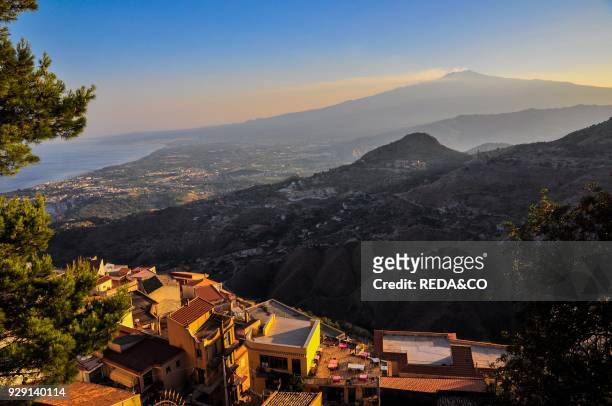 Etna Unesco site. Landscape from Castelmola. Sicily. Italy.