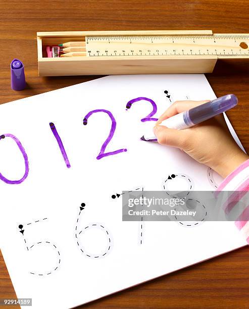 school child age 4-7 learning shapes of numbers. - parsons green stock pictures, royalty-free photos & images