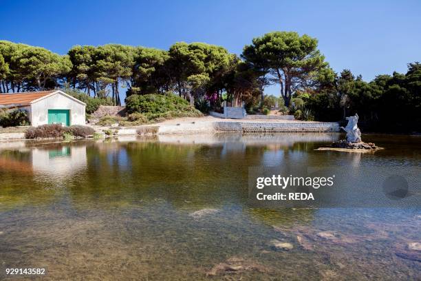 Isola Santa Maria island. Private house. Nature reserve. Stagnone of Marsala. Sicily. Italy. Europe.