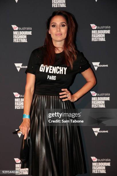 Snezana Markoski arrives ahead of the VAMFF 2018 Virgin Australila Grand Showcase presented by marie claire on March 8, 2018 in Melbourne, Australia.