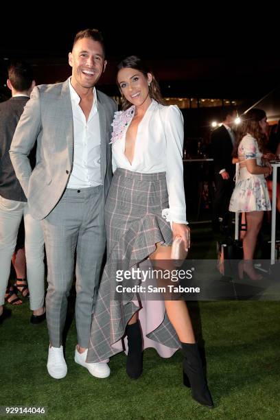 Lee Elliott and Georgia Love arrives ahead of the VAMFF 2018 Virgin Australila Grand Showcase presented by marie claire on March 8, 2018 in...