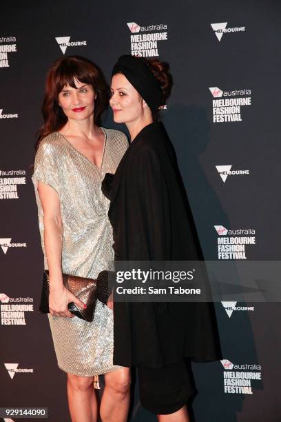 Camilla Staerk and Helena Christensen arrives ahead of the VAMFF 2018 Virgin Australila Grand Showcase presented by marie claire on March 8, 2018 in...