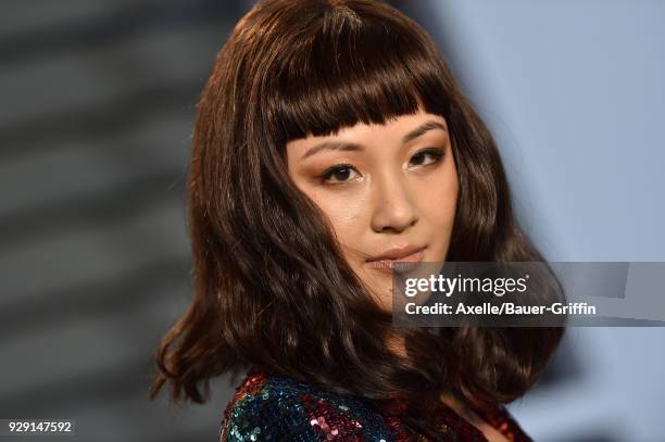 Actress Constance Wu attends the 2018 Vanity Fair Oscar Party hosted by Radhika Jones at Wallis Annenberg Center for the Performing Arts on March 4,...