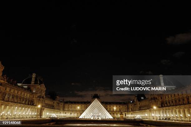 Picture taken on March 7 shows the Louvre Pyramid in Paris.
