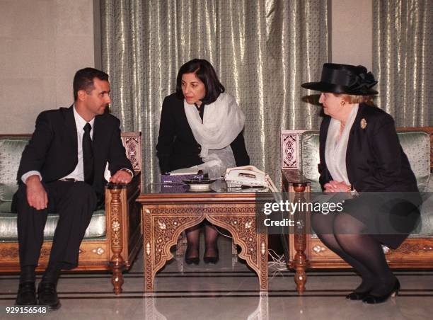 Secretary of State Madeleine Albright meets with Syrian heir apparent Bashar al-Assad in Damascus 13 June 2000, on the sidelines of the funeral of...