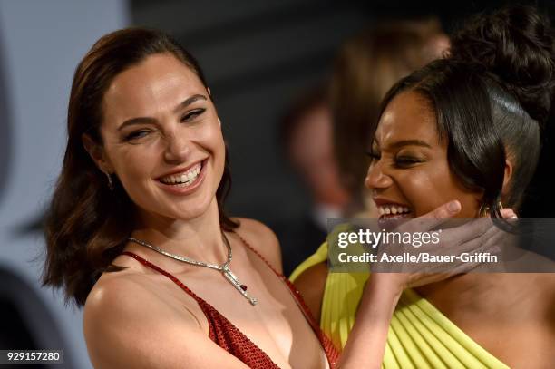 Actors Gal Gadot and Tiffany Haddish attend the 2018 Vanity Fair Oscar Party hosted by Radhika Jones at Wallis Annenberg Center for the Performing...