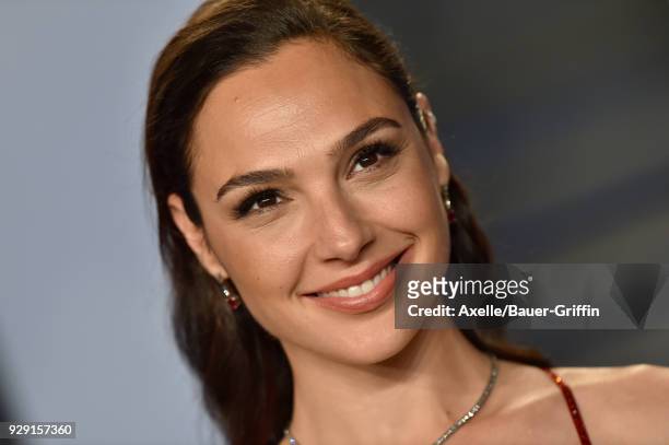 Actress Gal Gadot attends the 2018 Vanity Fair Oscar Party hosted by Radhika Jones at Wallis Annenberg Center for the Performing Arts on March 4,...