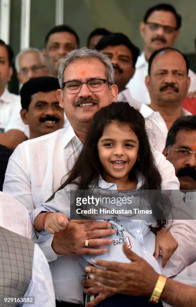 Shiv Sena Leader Anil Desai coming out after filling MP nomination form at Vidhan Bhavan, on March 7, 2018 in Mumbai, India. Opposition Congress and...