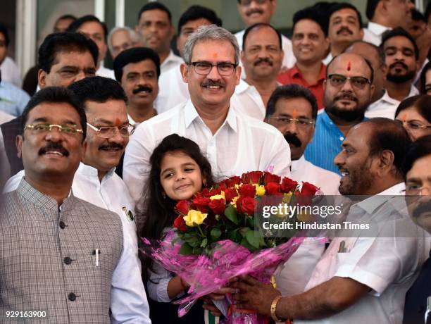 Shiv Sena Leader Anil Desai coming out after filling MP nomination form at Vidhan Bhavan, on March 7, 2018 in Mumbai, India. Opposition Congress and...