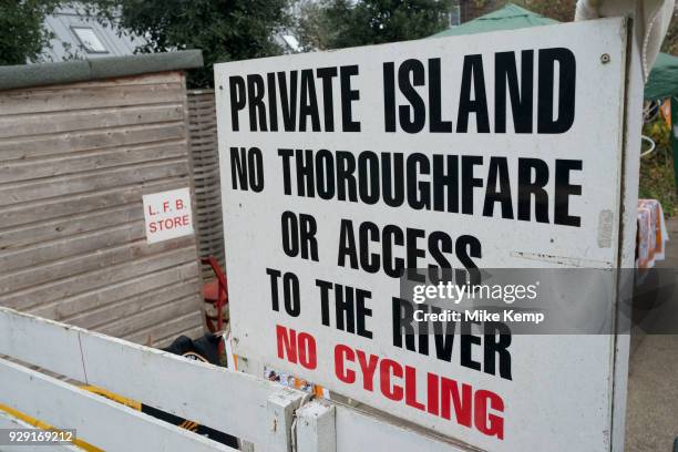 Eccentric and ecclectic collection of objects on Eel Pie Island in London, England, United Kingdom. Eel Pie Island is a small island in the River...