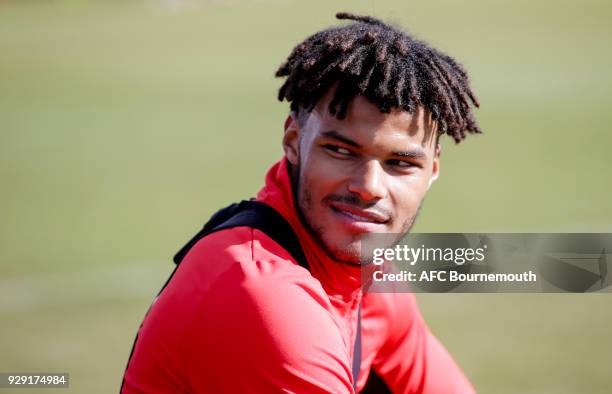 Tyrone Mings of Bournemouth looks on during an AFC Bournemouth training session on March 7, 2018 in Bournemouth, England.