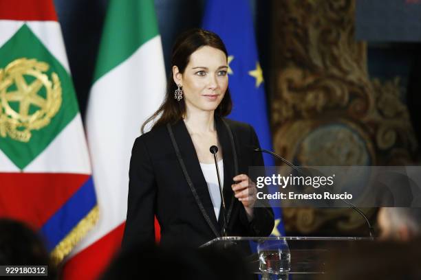 Cristiana Capotondi attends the International Women's Day Celebrations at Palazzo del Quirinale on March 8, 2018 in Rome, Italy.