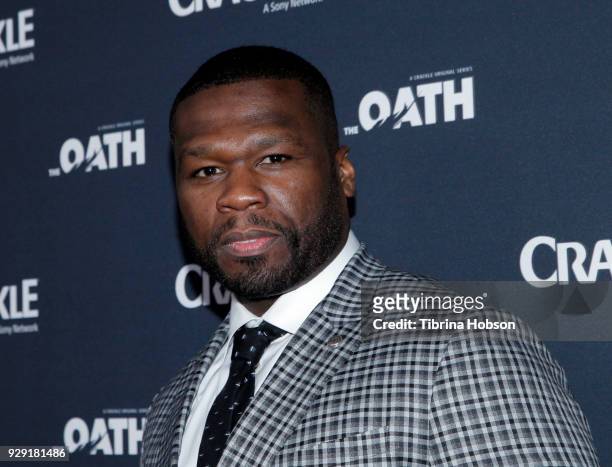 Cent attends the premiere of Crackle's 'The Oath' at Sony Pictures Studios on March 7, 2018 in Culver City, California.