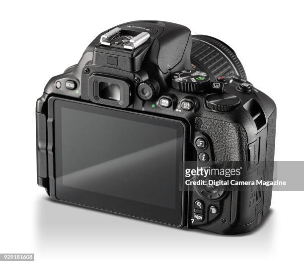Rear detail of a Nikon D5500 digital SLR camera with a 18-55mm AF-P VR lens, taken on October 17, 2016.