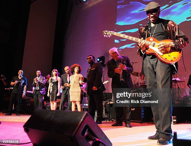 Dexter Redding, Anthony Hamilton, Karina Paisan, Kenny Lattimore, Chante Moore, William Bell, Eddie Floyd and Otis Redding III perform during An...