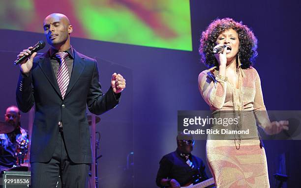 Kenny Lattimore and Chante Moore perform/Host during An Evening of Respect presented by The Big 'O' Foundation at The Woodruff Arts Center & Symphony...