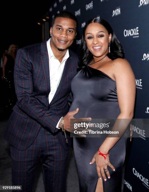 Cory Hardrict and Tia Mowry-Hardrict attend the premiere of Crackle's 'The Oath' at Sony Pictures Studios on March 7, 2018 in Culver City, California.