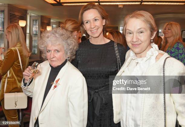 Maggi Hambling, Jo Allison and Justine Picardie attend the Harper's Bazaar lunch to celebrate International Women's Day at 34 Mayfair on March 8,...