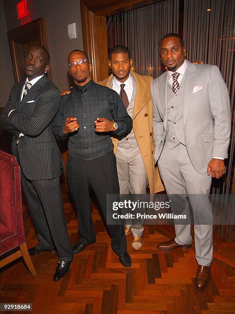 Abou"Bu" Thiam, V Johnson, Usher and Deyvne Stephens attend "Dinner With The President" Honoring Abou "Bu" Thiam on November 3, 2009 in Atlanta,...