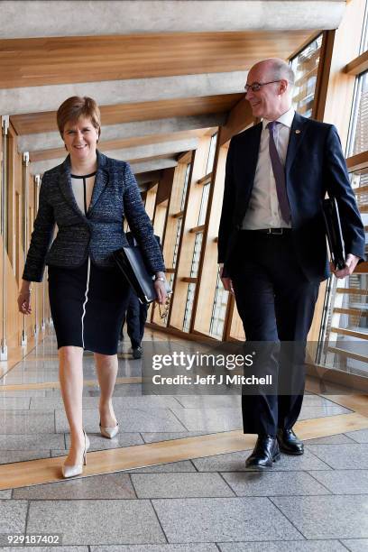 First Minister of Scotland Nicola Sturgeon and deputy First Minister John Swinney arrive forg first minister's questions in the Scottish Parliament...