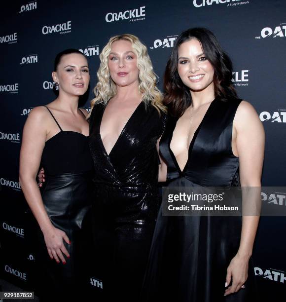 Eve Mauro, Elisabeth Rohm and Katrina Law attends the premiere of Crackle's 'The Oath' at Sony Pictures Studios on March 7, 2018 in Culver City,...