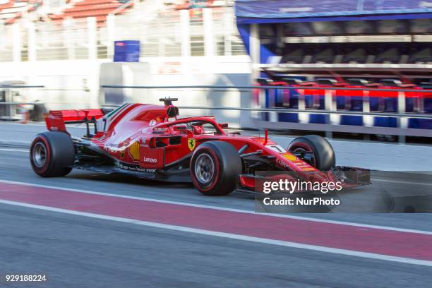 Ferrari driver Kimi Raikkonen of Finland during the test of F1 celebrated at Circuit of Barcelonacon 7th March 2018 in Barcelona, Spain.