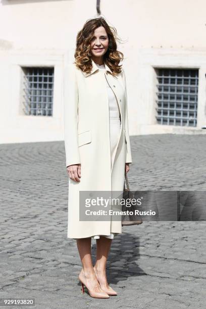 Eliana Miglio arrives at the International Women's Day Celebrations at Palazzo del Quirinale on March 8, 2018 in Rome, Italy.