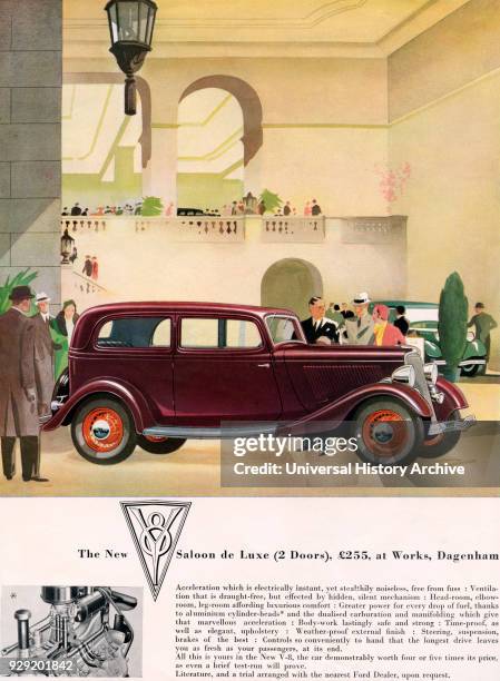 Advertisement for The New Ford two doors V-8 Saloon de Luxe.