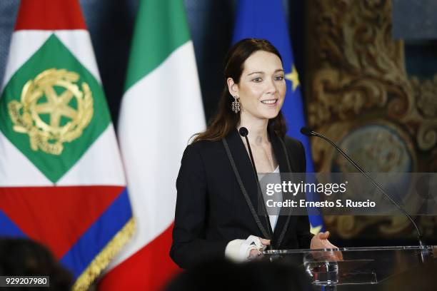 Cristiana Capotondi attends the International Women's Day Celebrations at Palazzo del Quirinale on March 8, 2018 in Rome, Italy.