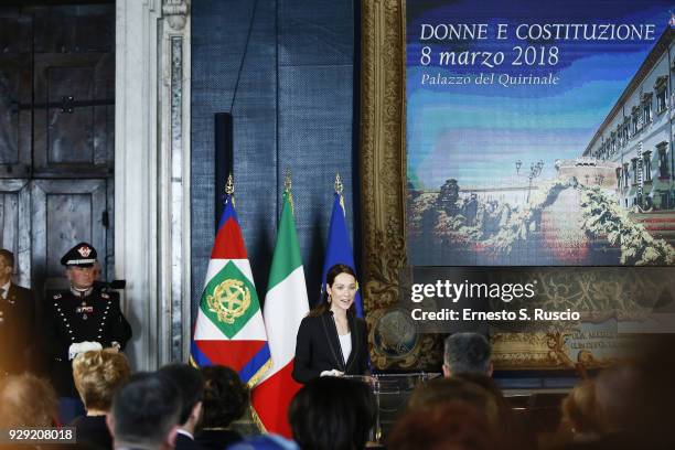 Cristiana Capotondi attends the International Women's Day Celebrations at Palazzo del Quirinale on March 8, 2018 in Rome, Italy.