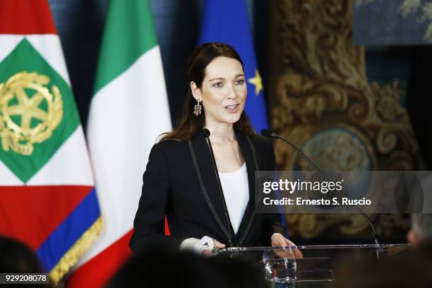 Cristiana Capotondi attends the International Women's Day Celebrations at Palazzo del Quirinale on March 8, 2018 in Rome, Italy.