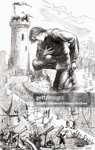 And created me a Nardac upon the spot. From Gulliver's voyage to Lilliput. Illustration from Gullivers Travels published c.1875