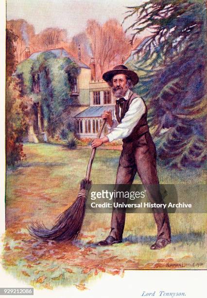 Alfred Tennyson, 1st Baron Tennyson, 1809 to 1892. Also known as Alfred, Lord Tennyson. Poet Laureate of the United Kingdom. Coloured illustration...