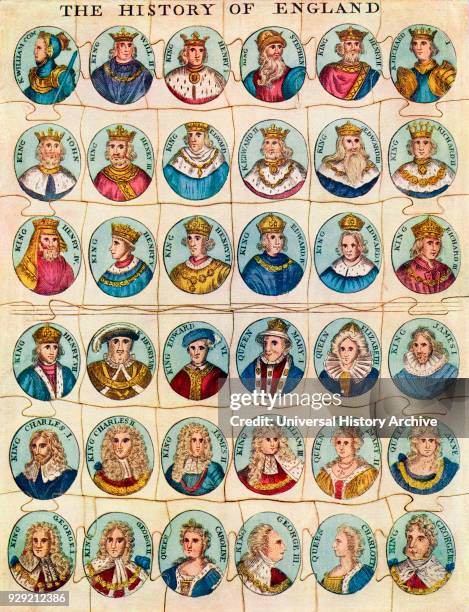 After a reproduction of possibly the first jigsaw puzzle. It dates from the early 19th century, showing all the Kings of England and was issued...