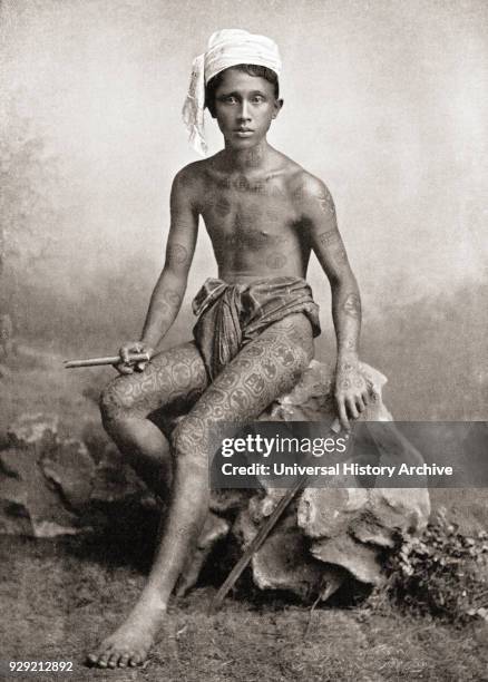 Burmese tattooing. Most Burmese were tattooed in blue from the waist, about the top of the cloth to the knee. The figures of tigers, ogres etc were...