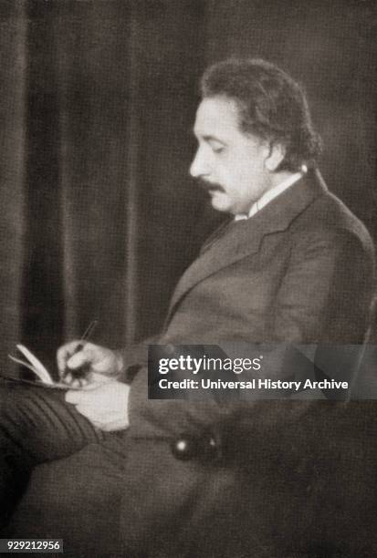 Albert Einstein, 1879 – 1955. German-born theoretical physicist. He developed the general theory of relativity. From Master Minds of Modern Science,...