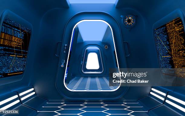 a futuristic hallway - licht am ende des tunnels stock-grafiken, -clipart, -cartoons und -symbole