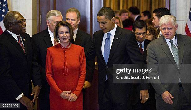 House Majority Whip James E. Clyburn, D-S.C., House Majority Leader Steny Hoyer, D-Md., House Speaker Nancy Pelosi, D-Calif., Assistant to the...