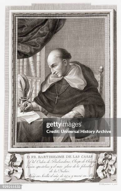 Bartolomé de las Casas, c. 1484 -1566. 16th-century Spanish historian, social reformer and Dominican friar. After an etching in Retratos de Los...