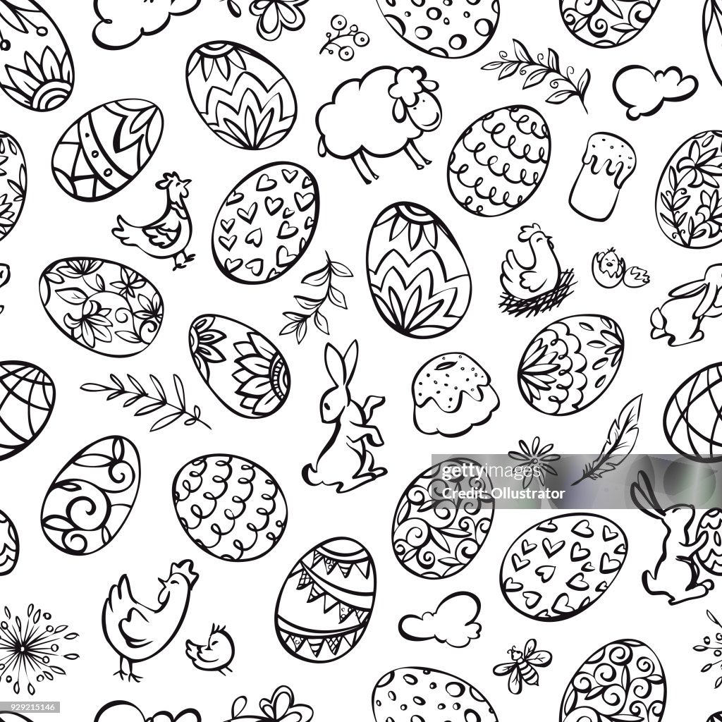 Hand drawn easter elements seamless pattern