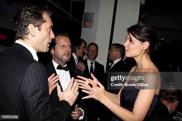 Jude Law, Rob Ashford and Katie Holmes at the Stage Directors And Choreographers Society 50 Year Celebration at Tribeca Rooftop on November 8, 2009...