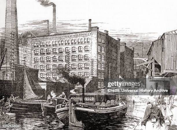 Cotton Mills, Miles Platting, Manchester, England in the 19th century. From The Century Edition of Cassell's History of England, published c. 1900