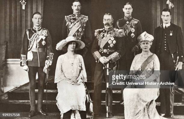 From left to right, The Prince of Wales later Edward VIII, Prince Henry the Duke of Gloucester, The Princess Mary, Princess Royal and Countess of...