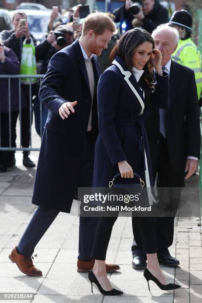 Prince Harry and Meghan Markle seen visiting Nechells Wellbeing Centre on their visit to Birmingham on March 8, 2018 in Birmingham, England.