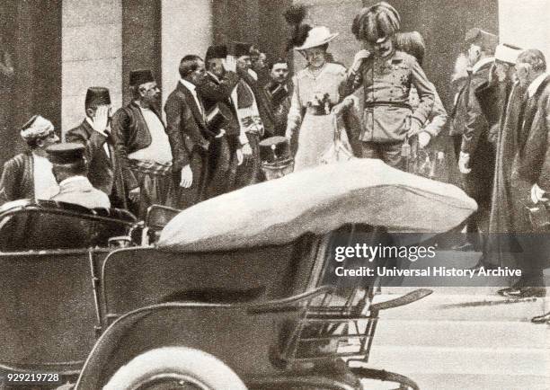 Franz Ferdinand Archduke of Austria and his wife Sophie, Duchess of Hohenberg moments before they were assassinated in Sarajevo on June 28, 1914....