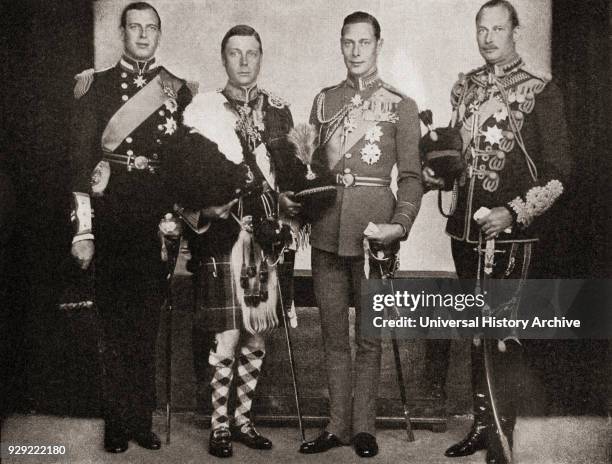 Four of the five sons of King George V. From left to right, Prince George, Duke of Kent, 1902-1942, naval and air force officer. Edward, 1894 King...